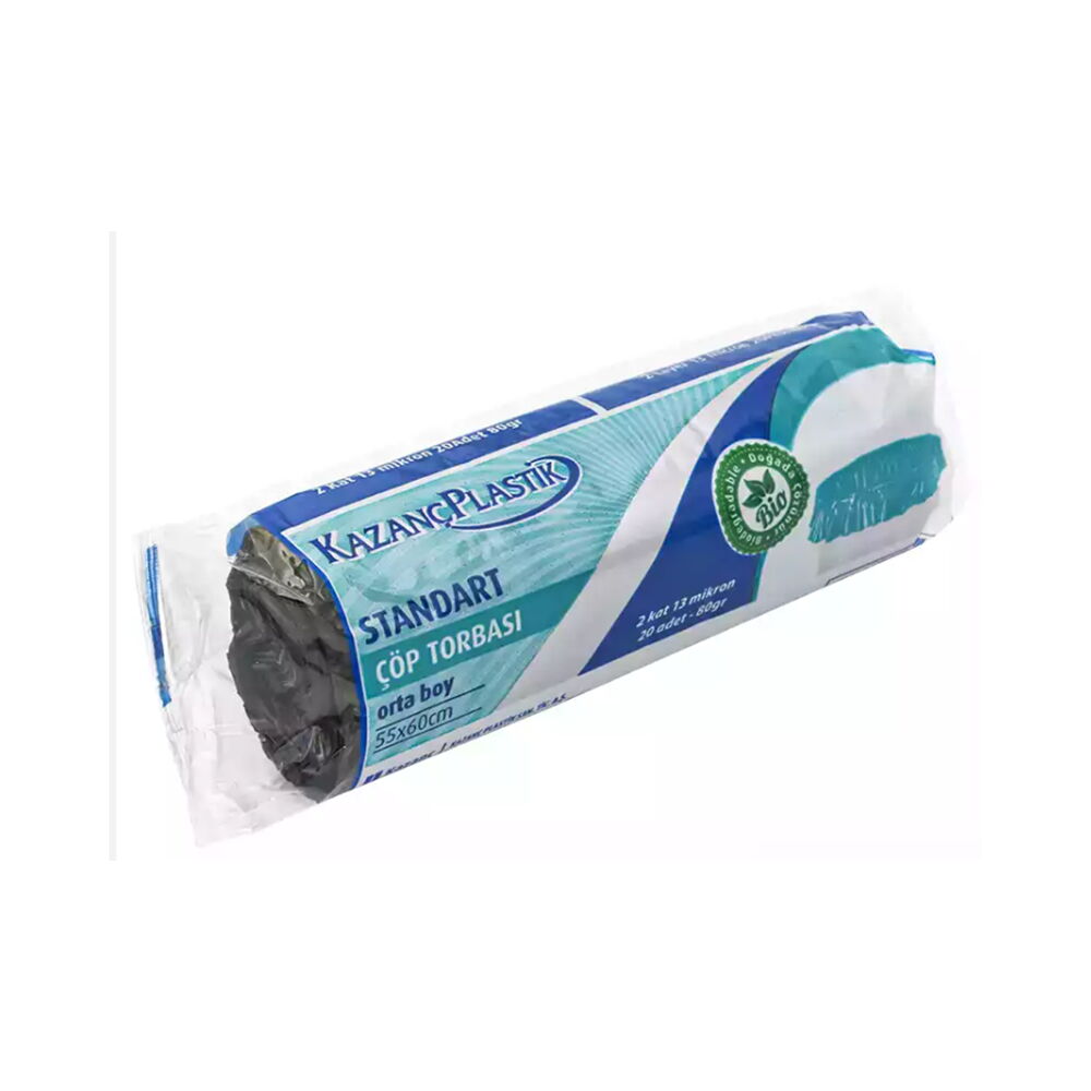 Kazanç Endüstriyel Orta Siyah 55X60 Cm 160 Gr Çöp Torbası 20 Li Rulo