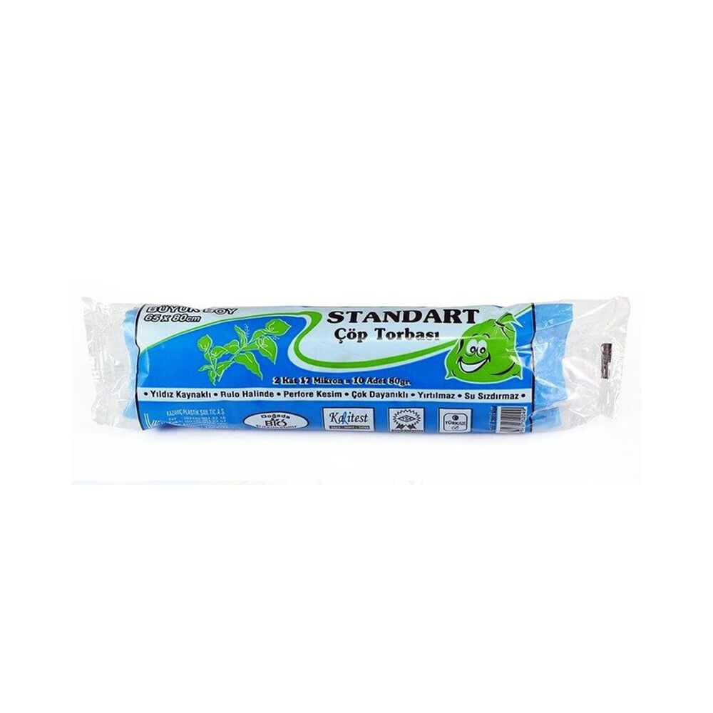 Kazanç Standart Büyük Mavi 65X80 Cm 80 Gr Çöp Torbası 10 Lu Rulo
