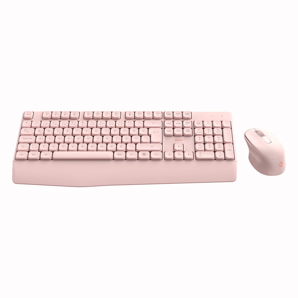 DAXİ MK-260 Klavye Kablosuz Set 2.4GHz Pembe Q TR Comfort Touch Combo                  + PAD HEDİYELİ
