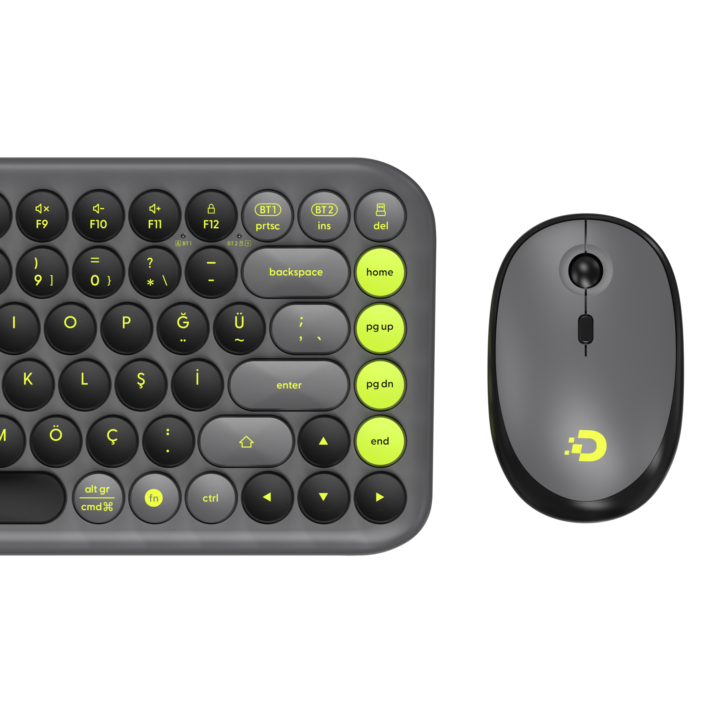 DAXİ MK-340 Klavye Kablosuz Set Bluetooth/ WiFi Yeşil - Gri Q TR Retro Tuş 3 Cihaza Bağlantı Mini #2