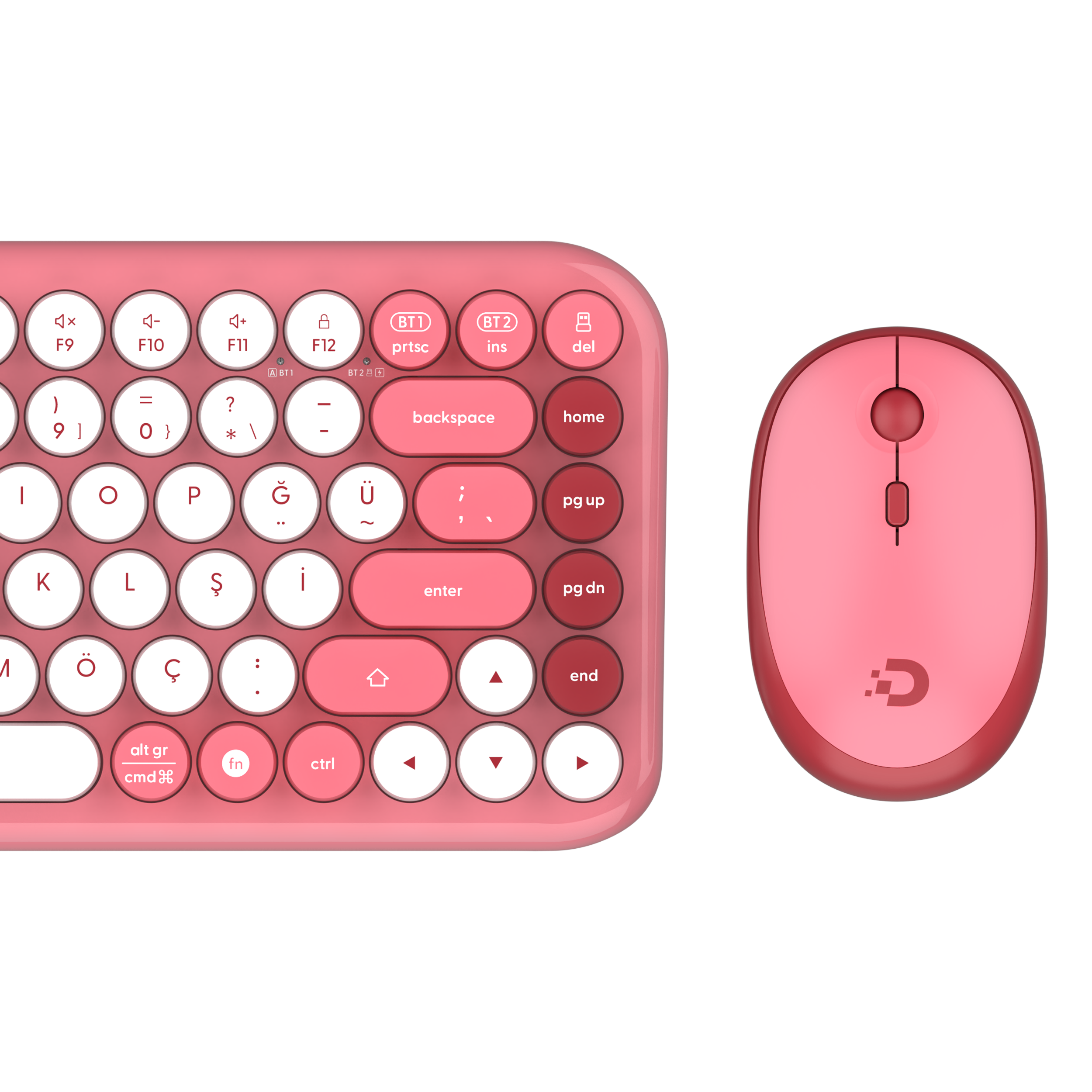 DAXİ MK-340 Klavye Kablosuz Set Bluetooth/ WiFi Pembe - Beyaz Q TR Retro Tuş 3 Cihaza Bağlantı Mini #2