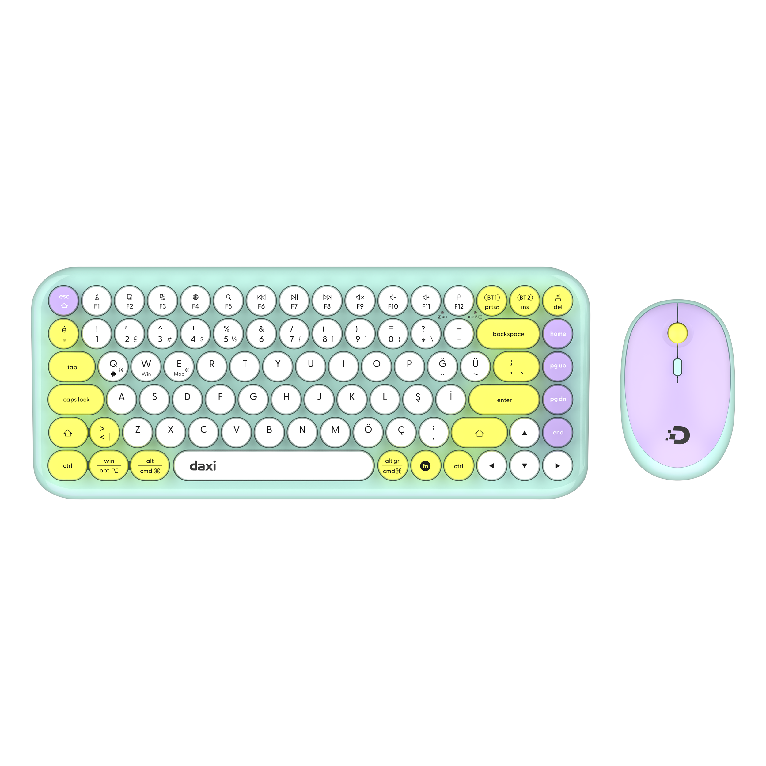 DAXİ MK-340 Klavye Kablosuz Set Bluetooth/ WiFi Yeşil - Beyaz Q TR Retro Tuş 3 Cihaza Bağlantı Mini