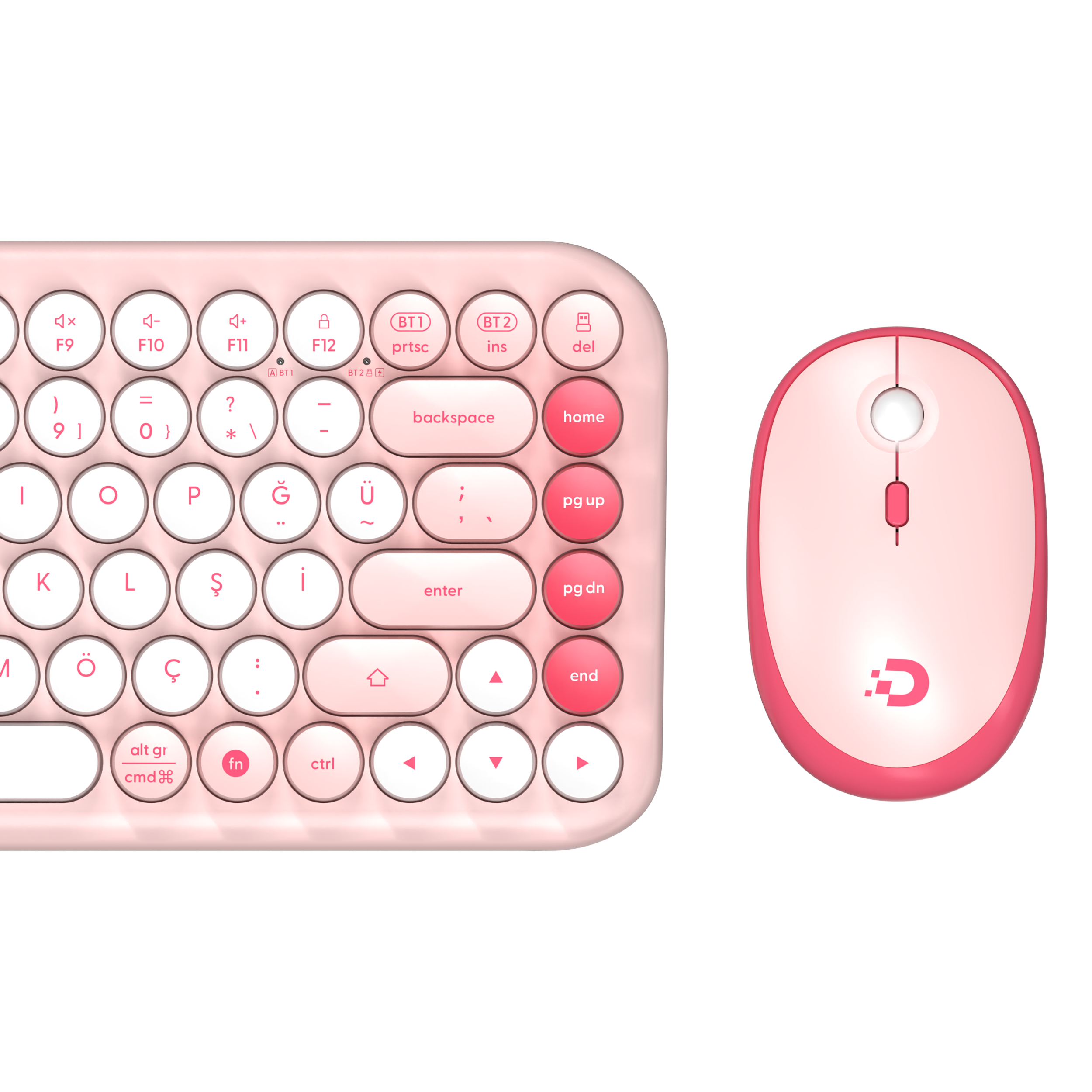 DAXİ MK-340 Klavye Kablosuz Set Bluetooth/ WiFi Açık Pembe Q TR Retro Tuş 3 Cihaza Bağlantı Mini #2