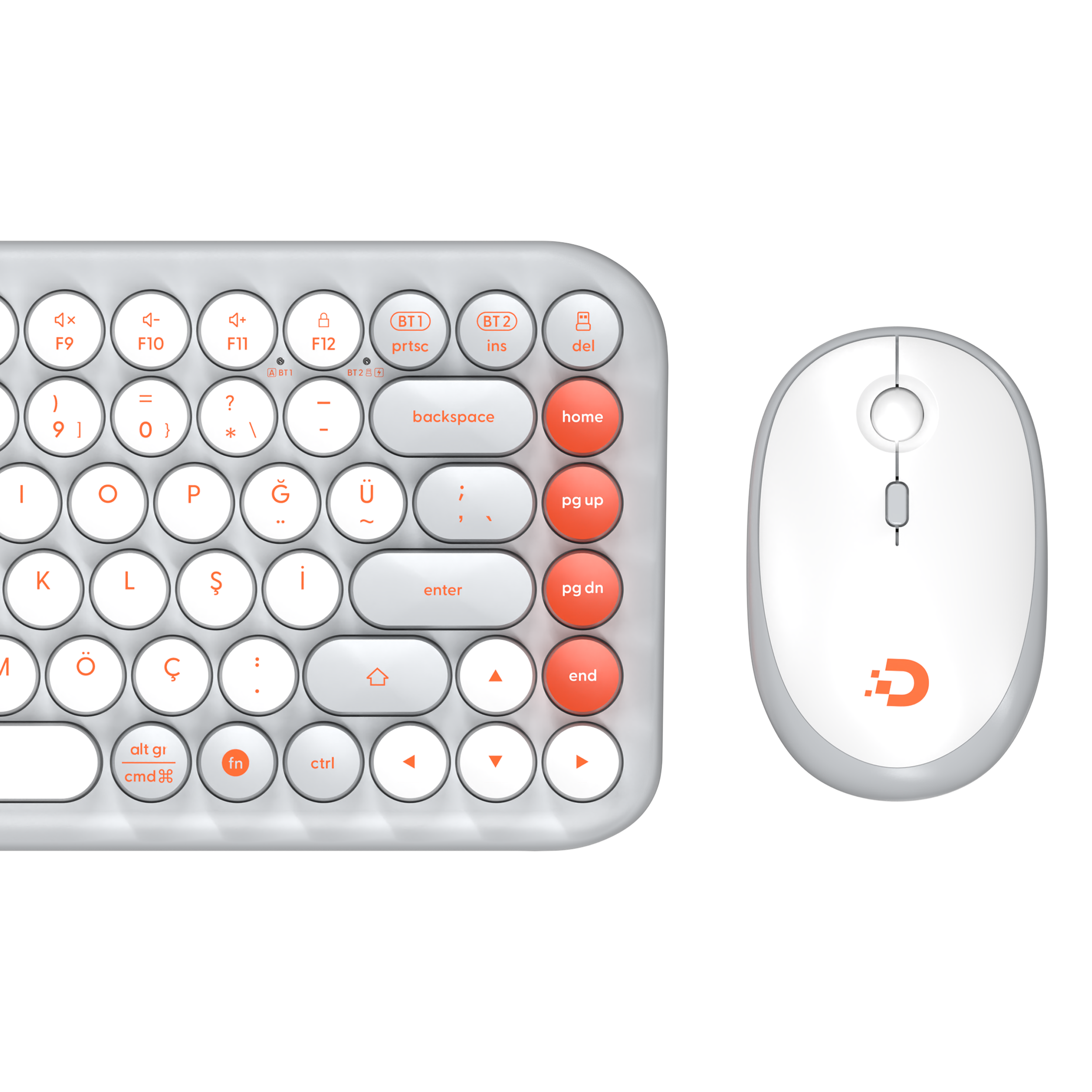 DAXİ MK-340 Klavye Kablosuz Set Bluetooth/ WiFi Beyaz - Gri Q TR Retro Tuş 3 Cihaza Bağlantı Mini #2
