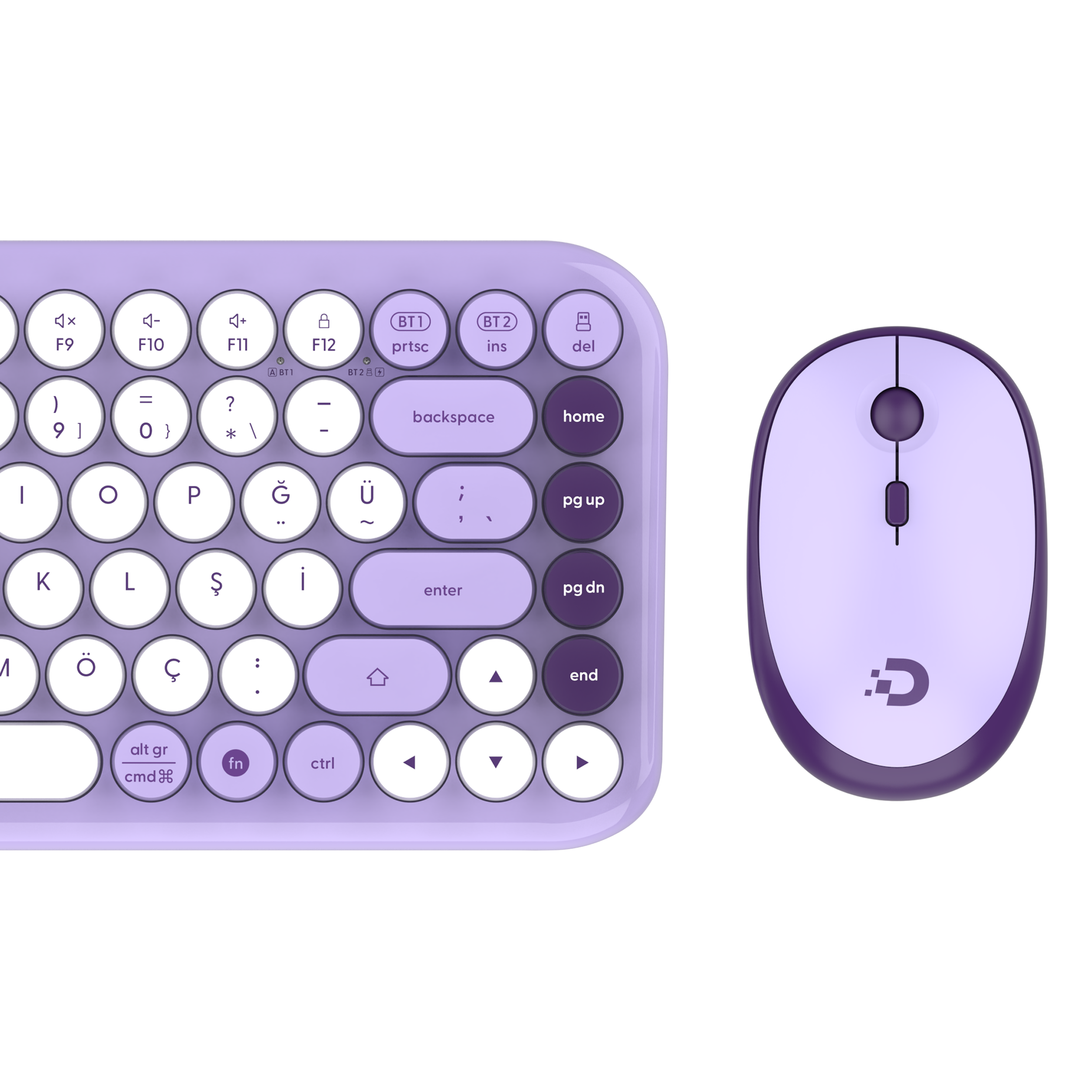 DAXİ MK-340 Klavye Kablosuz Set Bluetooth/ WiFi Lila - Beyaz Q TR Retro Tuş 3 Cihaza Bağlantı Mini #2