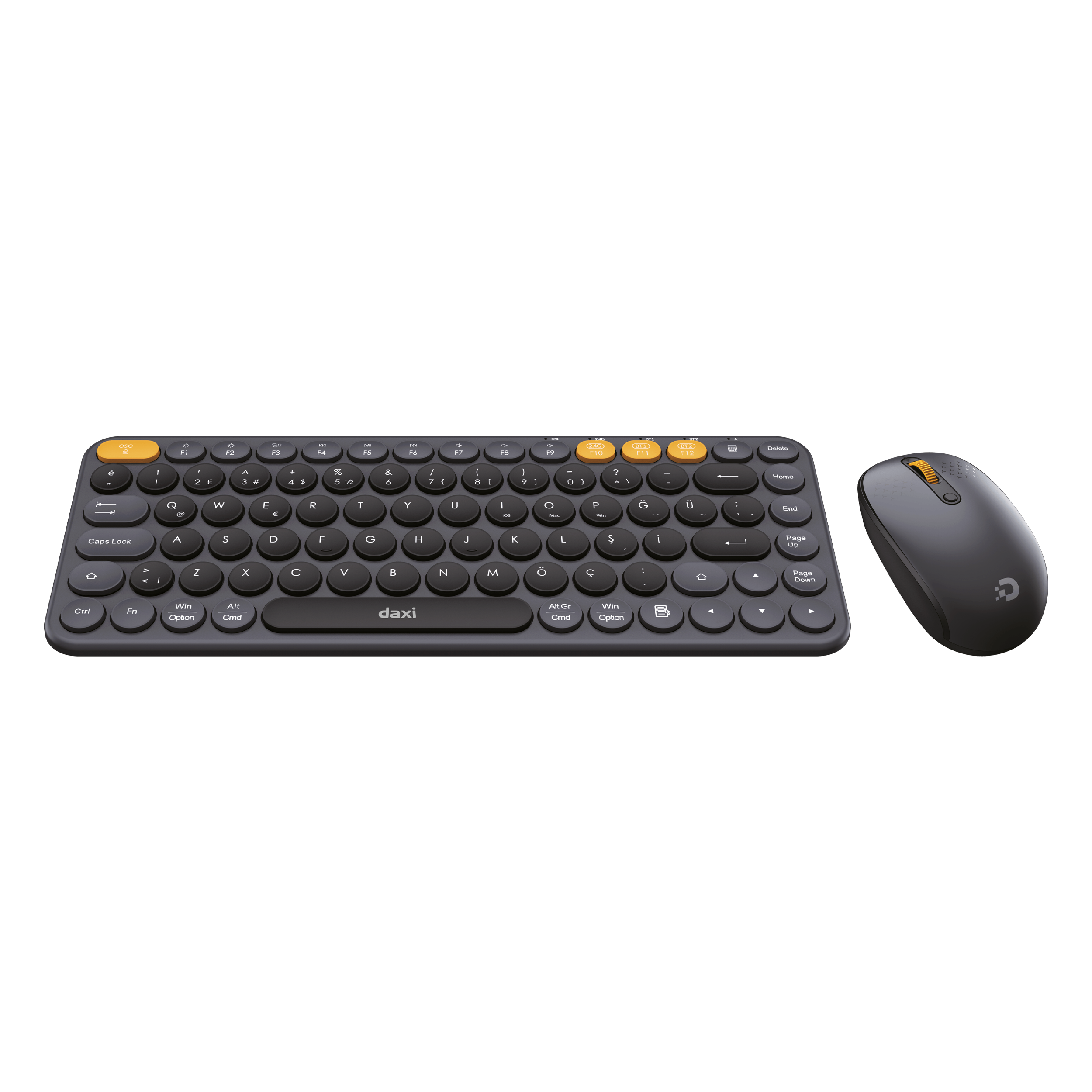 DAXİ MK-350 Klavye Kablosuz Set Bluetooth/ WiFi Siyah Q TR Retro Tuş 3 Cihaza Bağlantı Mini    + PAD HEDİYELİ