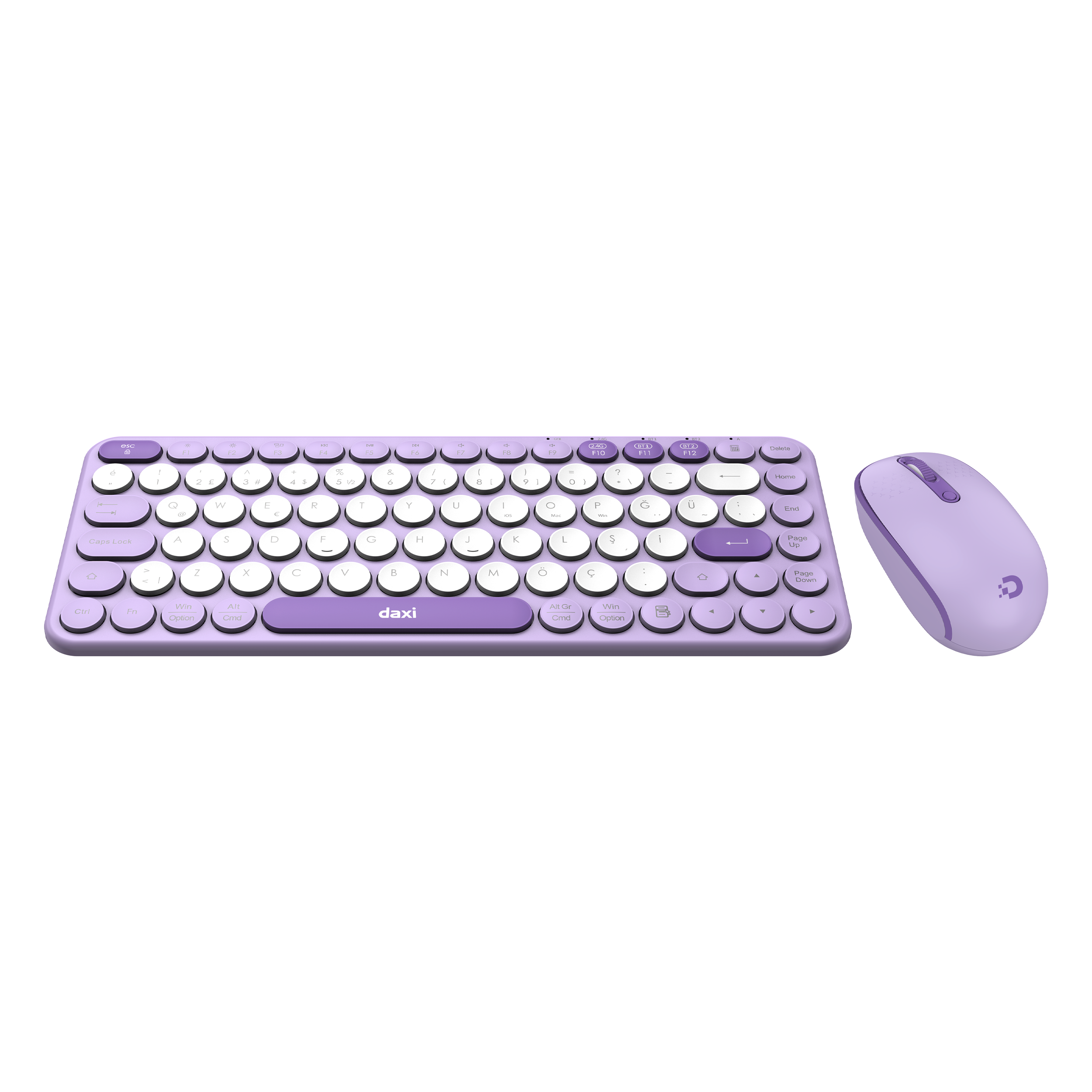 DAXİ MK-350 Klavye Kablosuz Set Bluetooth/ WiFi Lila - Beyaz Q TR  Retro Tuş 3 Cihaza Bağlantı Mini   + PAD HEDİYELİ