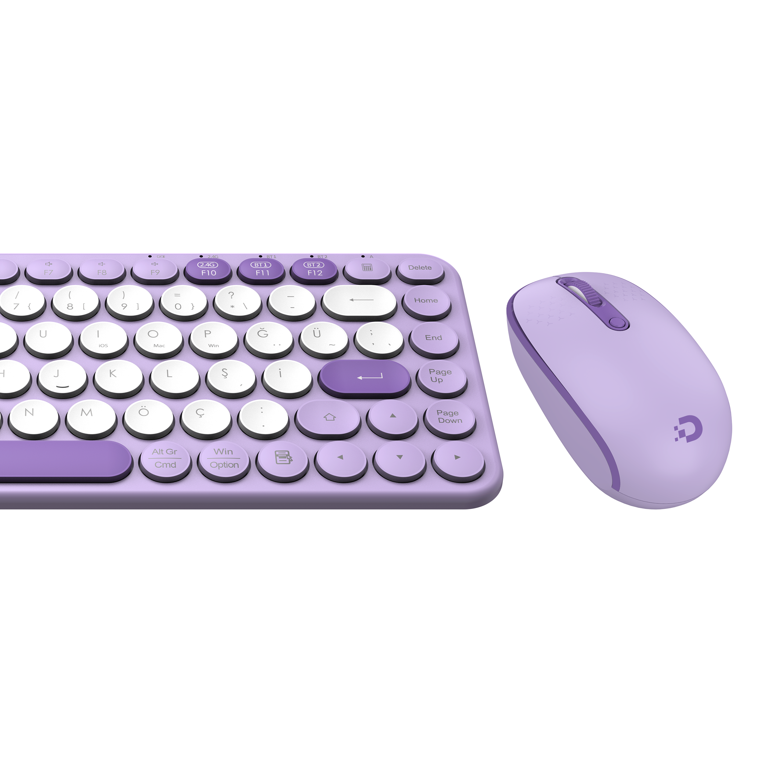 DAXİ MK-350 Klavye Kablosuz Set Bluetooth/ WiFi Lila - Beyaz Q TR  Retro Tuş 3 Cihaza Bağlantı Mini   + PAD HEDİYELİ #2