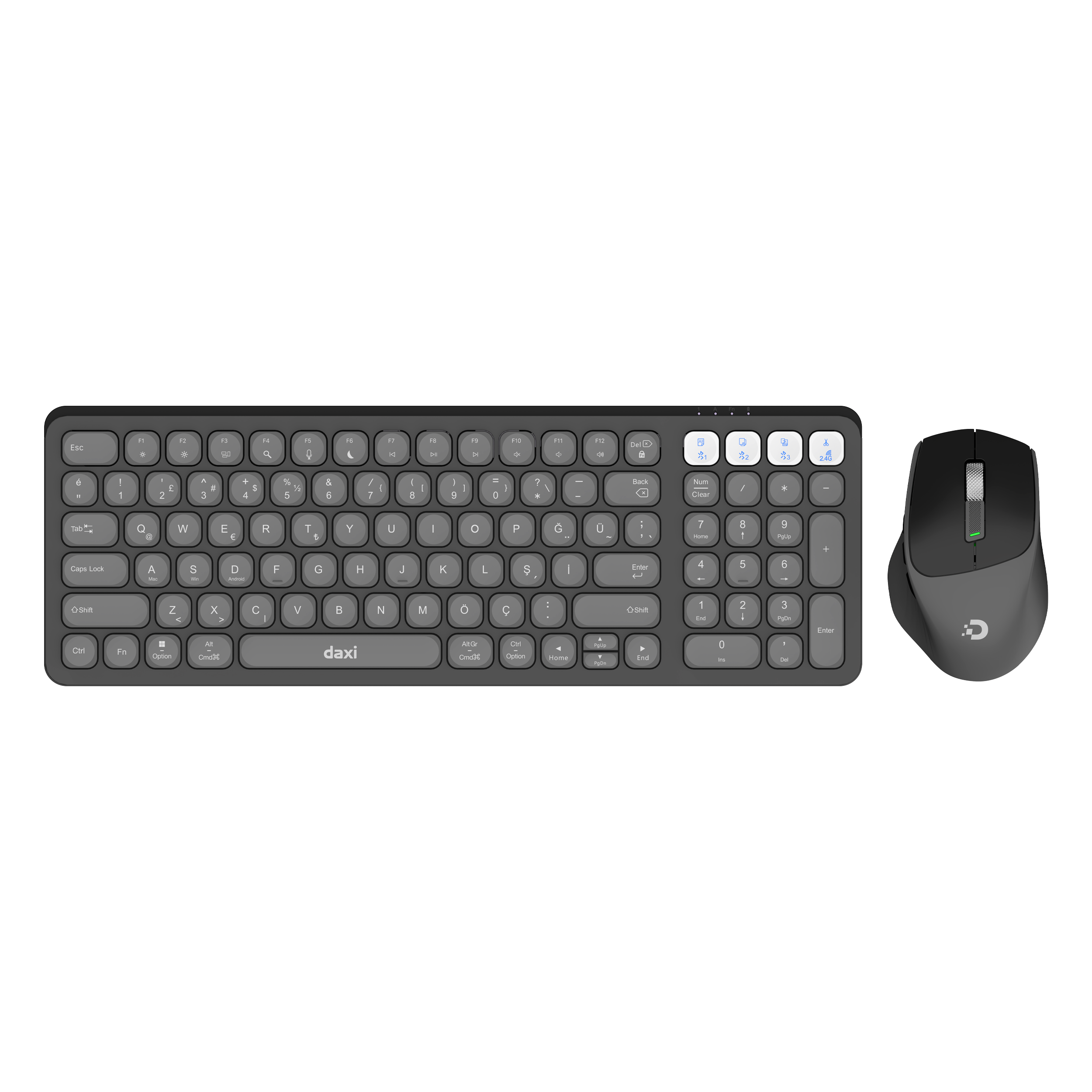 DAXİ MK-390 Klavye Kablosuz Set Bluetooth/ WiFi Siyah Q TR Retro Tuş 3 Cihaza Bağlantı