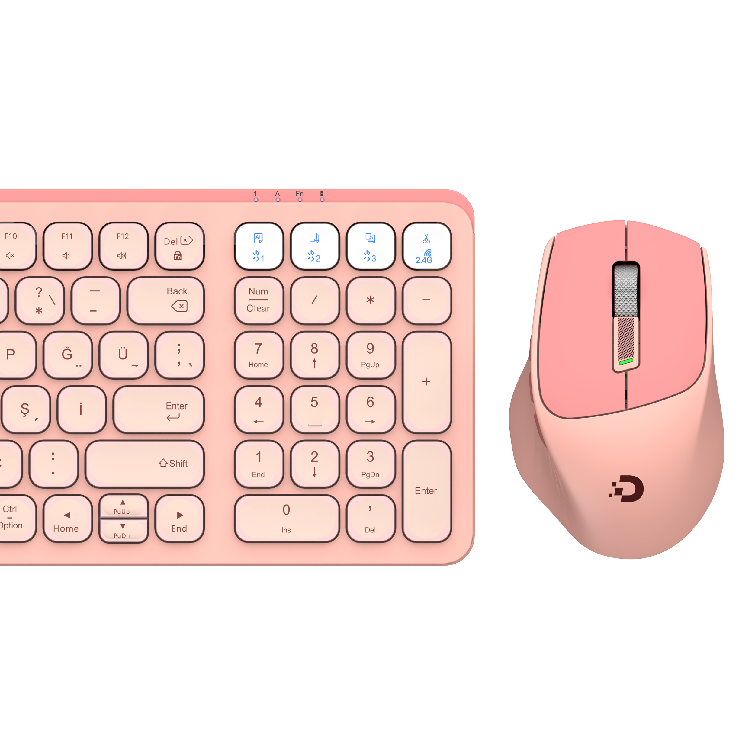 DAXİ MK-390 Klavye Kablosuz Set Bluetooth/ WiFi Pembe Q TR Retro Tuş 3 Cihaza Bağlantı #2
