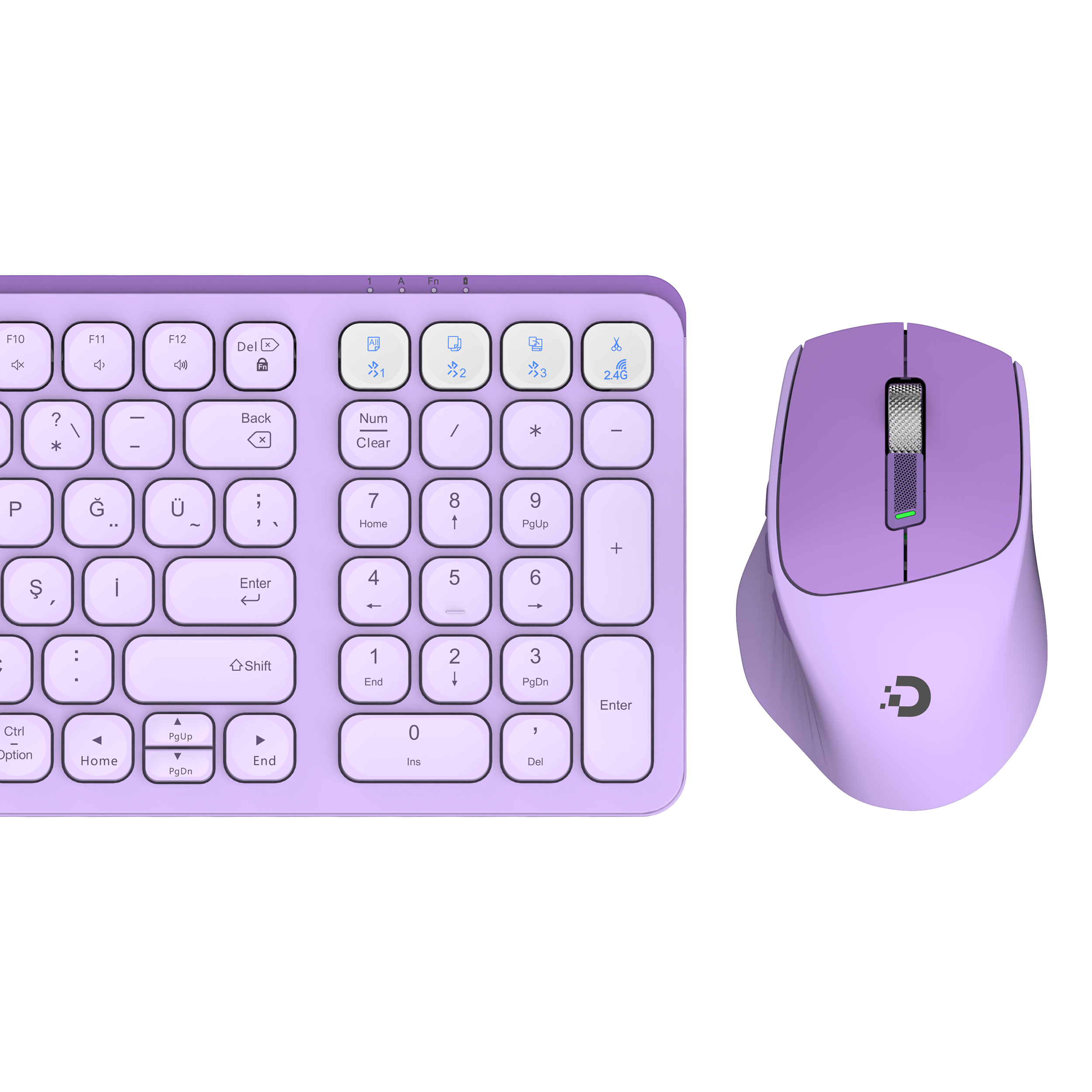 DAXİ MK-390 Klavye Kablosuz Set Bluetooth/ WiFi Lila Q TR Retro Tuş 3 Cihaza Bağlantı #2