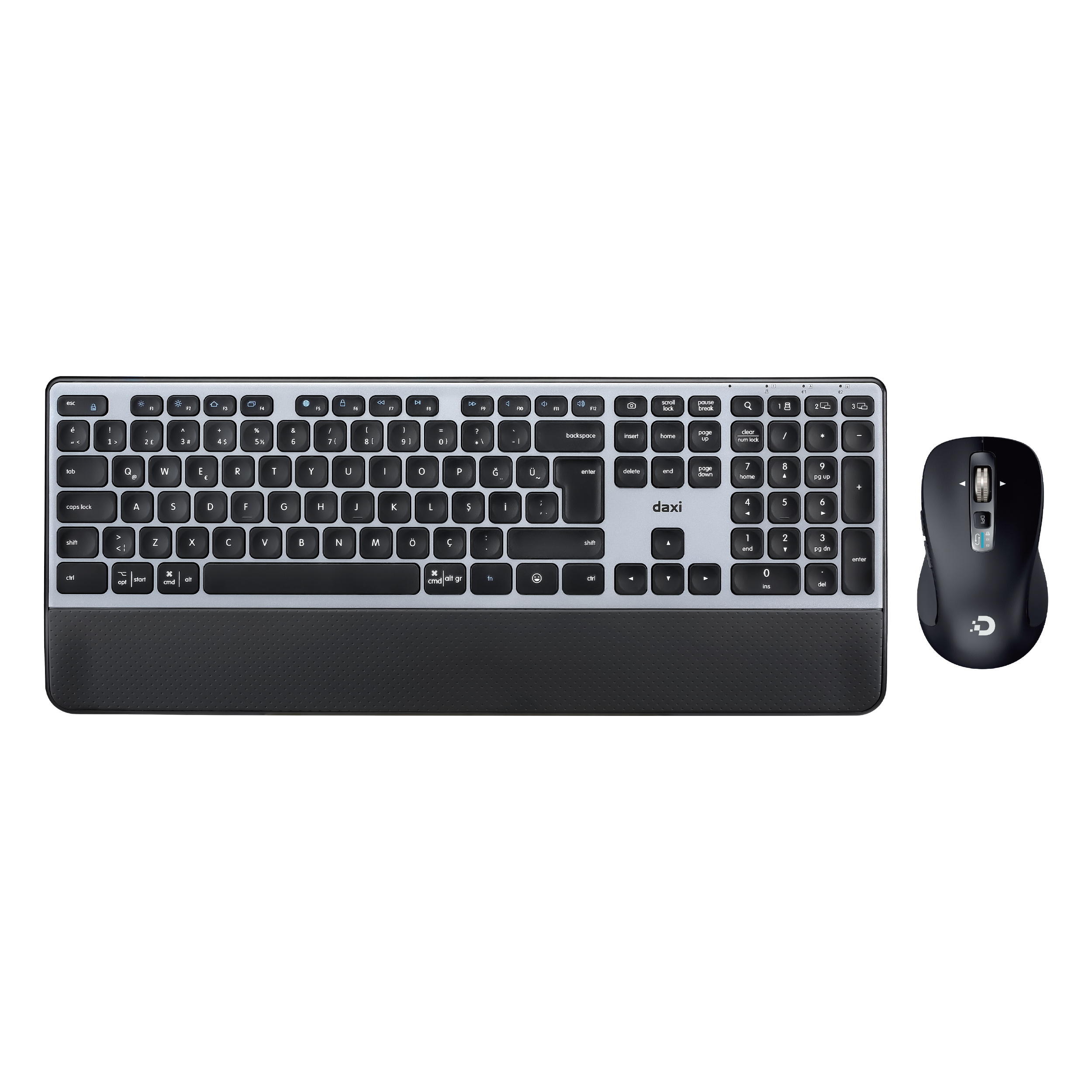 DAXİ MK-550 Klavye Kablosuz Set Bluetooth/ WiFi Siyah Q TR Scissor-Switch+FlyingWhell 3200DPI+Ergono