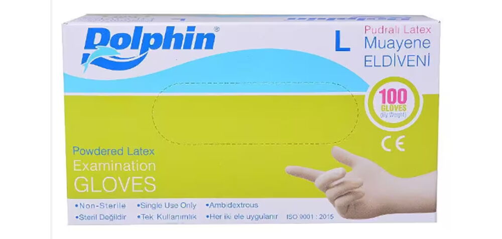 Dolphin Latex Muayene Eldiveni Pudralı Large 100 Lü