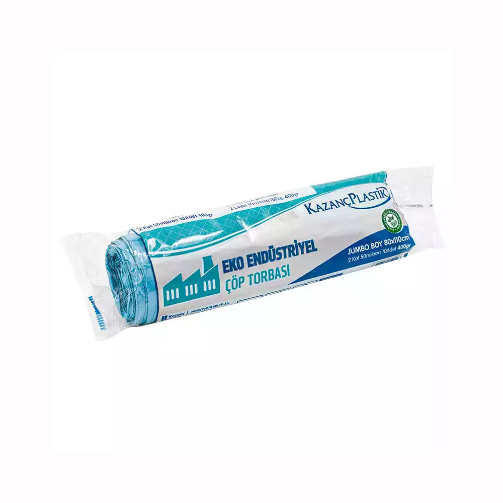 Kazanç Endüstriyel  Eko Jumbo Mavi 80X110 Cm 400 Gr Çöp Torbası 10 Lu Rulo