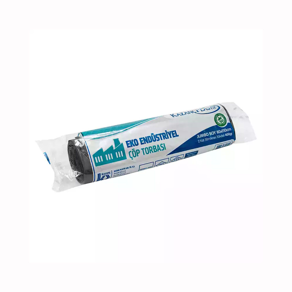 Kazanç Endüstriyel  Eko Jumbo Siyah 80X110 Cm 400 Gr Çöp Torbası 10 Lu Rulo