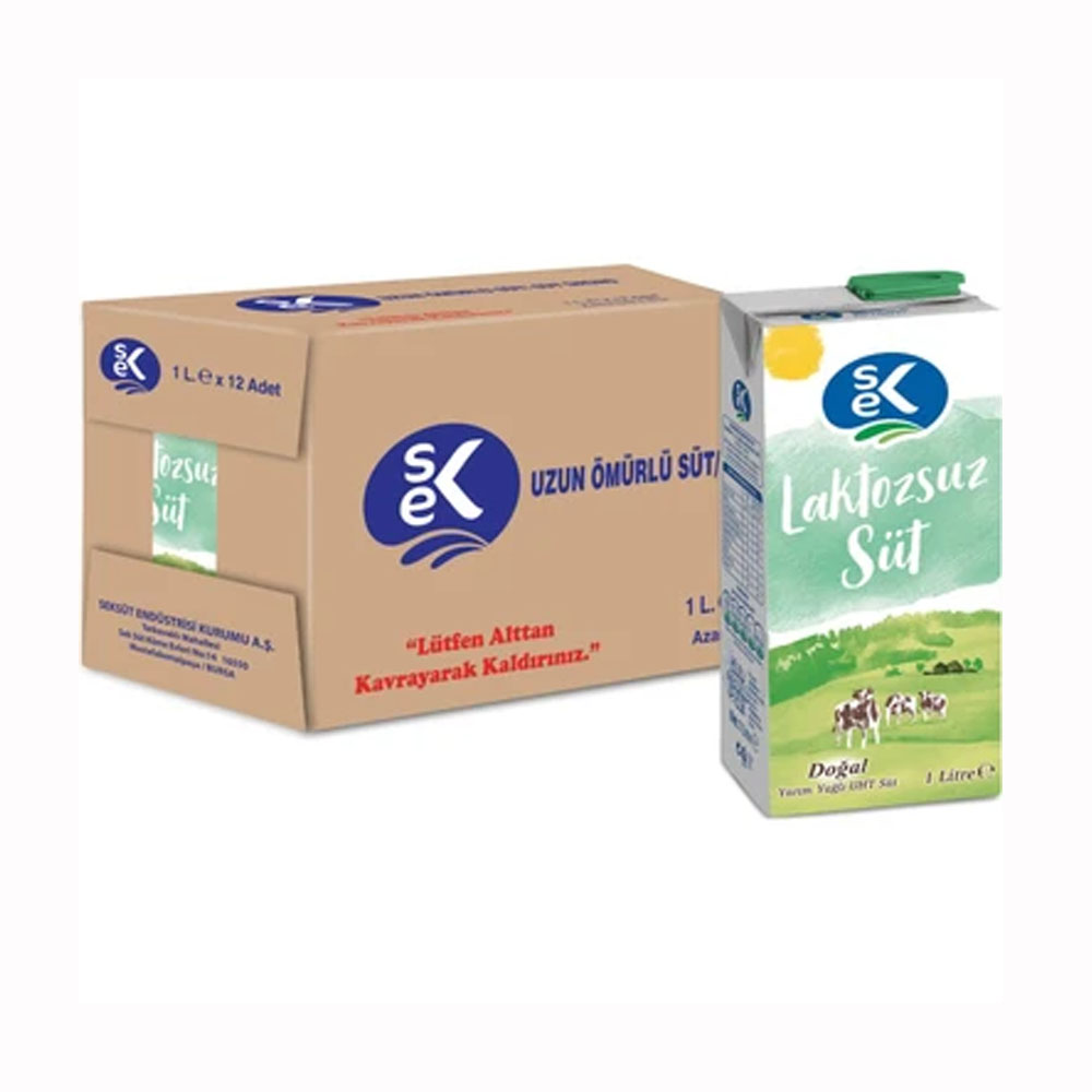 Sek Sterilize Süt Laktozsuz 1 Lt 12 Li