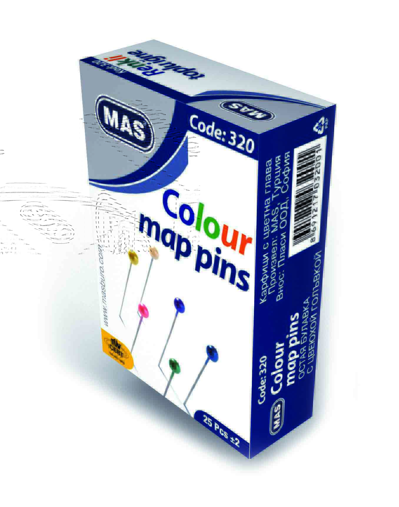 Mas 0320 Toplu İğne Renkli Başlıklı 32Mm