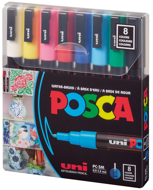 Uni Poster Markörü Posca Set Pc-3M/8C 0.9-1.3 Ana Renk 8 Li