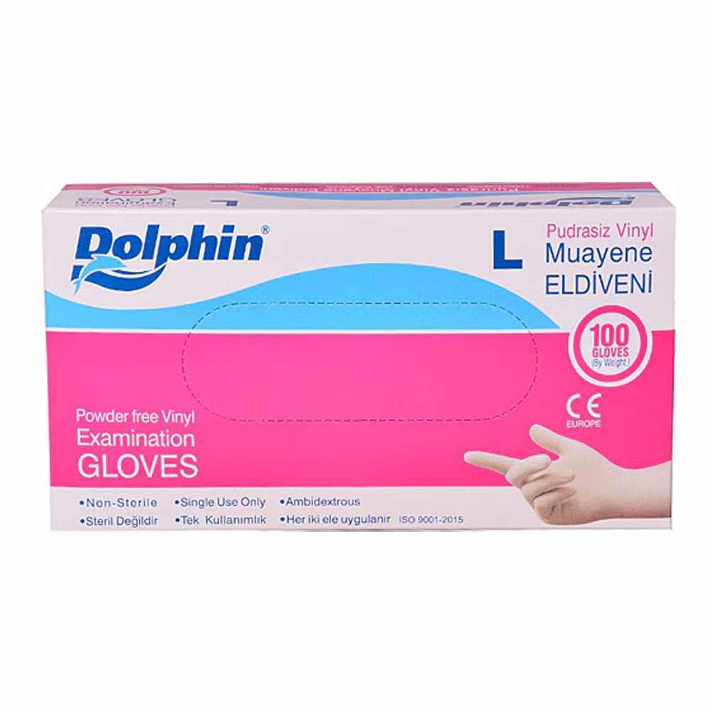 Dolphin Vinil Muayene Eldiveni Pudrasız Large 100 Lü