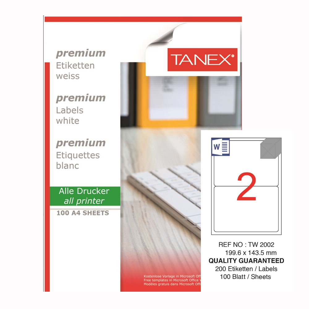 Tanex Laser Etiket Tw-2002 199.6 X 143.5 Mm ( 2 ) 100 Lü