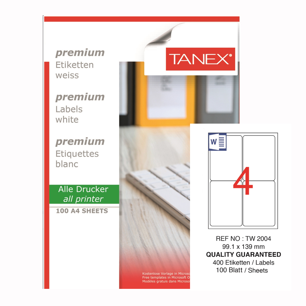 Tanex Laser Etiket Tw-2004 99.1 X 139 Mm ( 4 ) 100 Lü