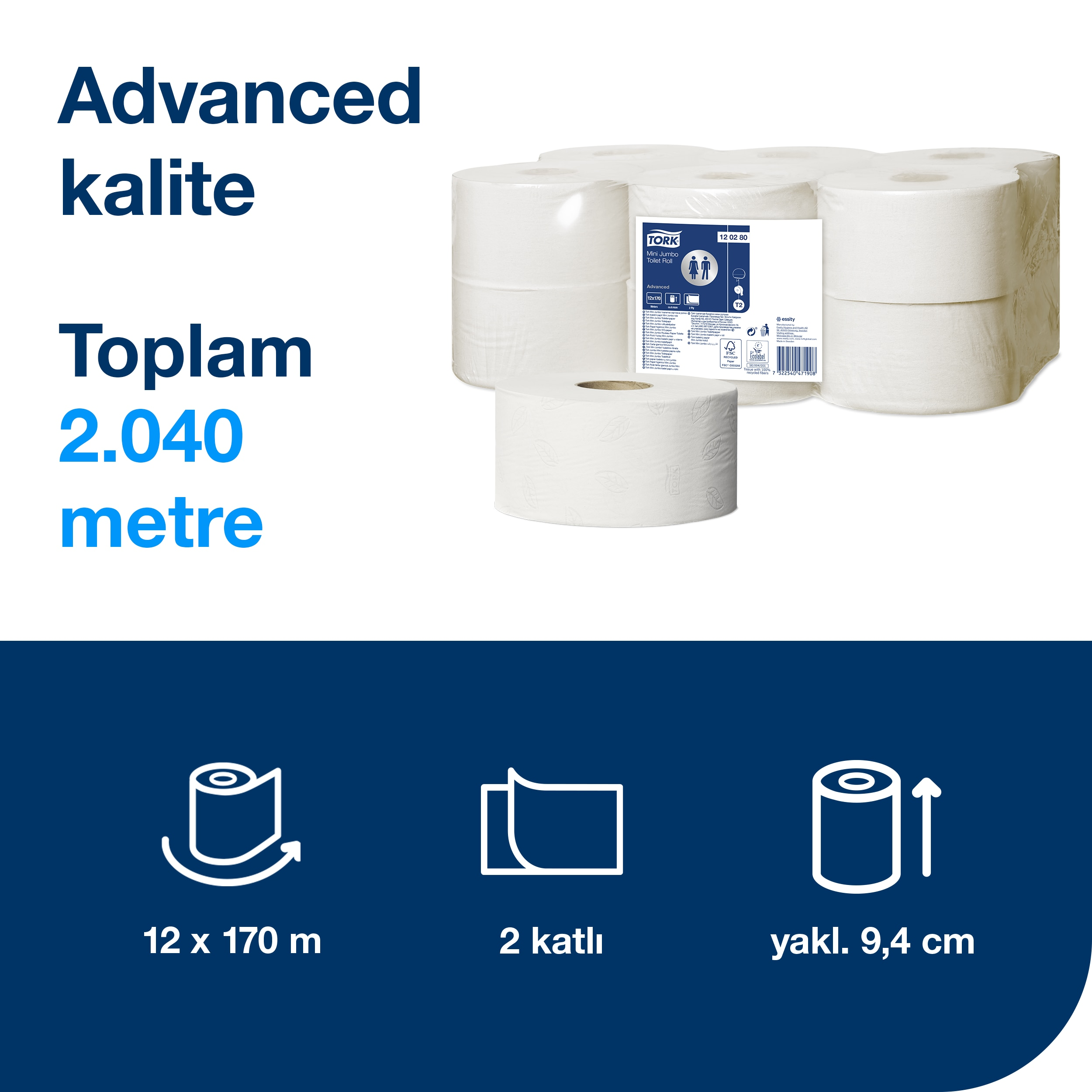 Tork 120280 Jumbo Tuvalet Kağıdı Advanced 170M*12 #3