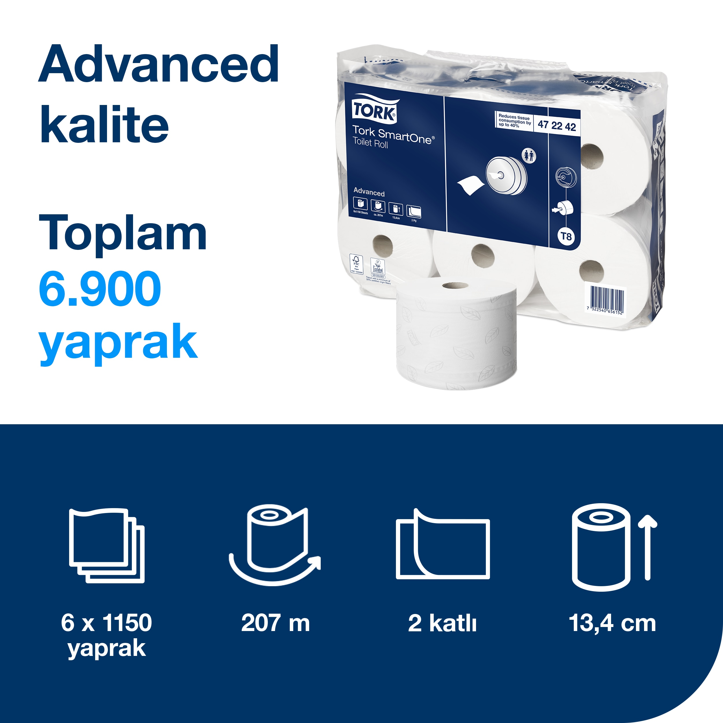Tork 472242 Smartone Tuvalet Kağıdı Advanced 207M*6 #3