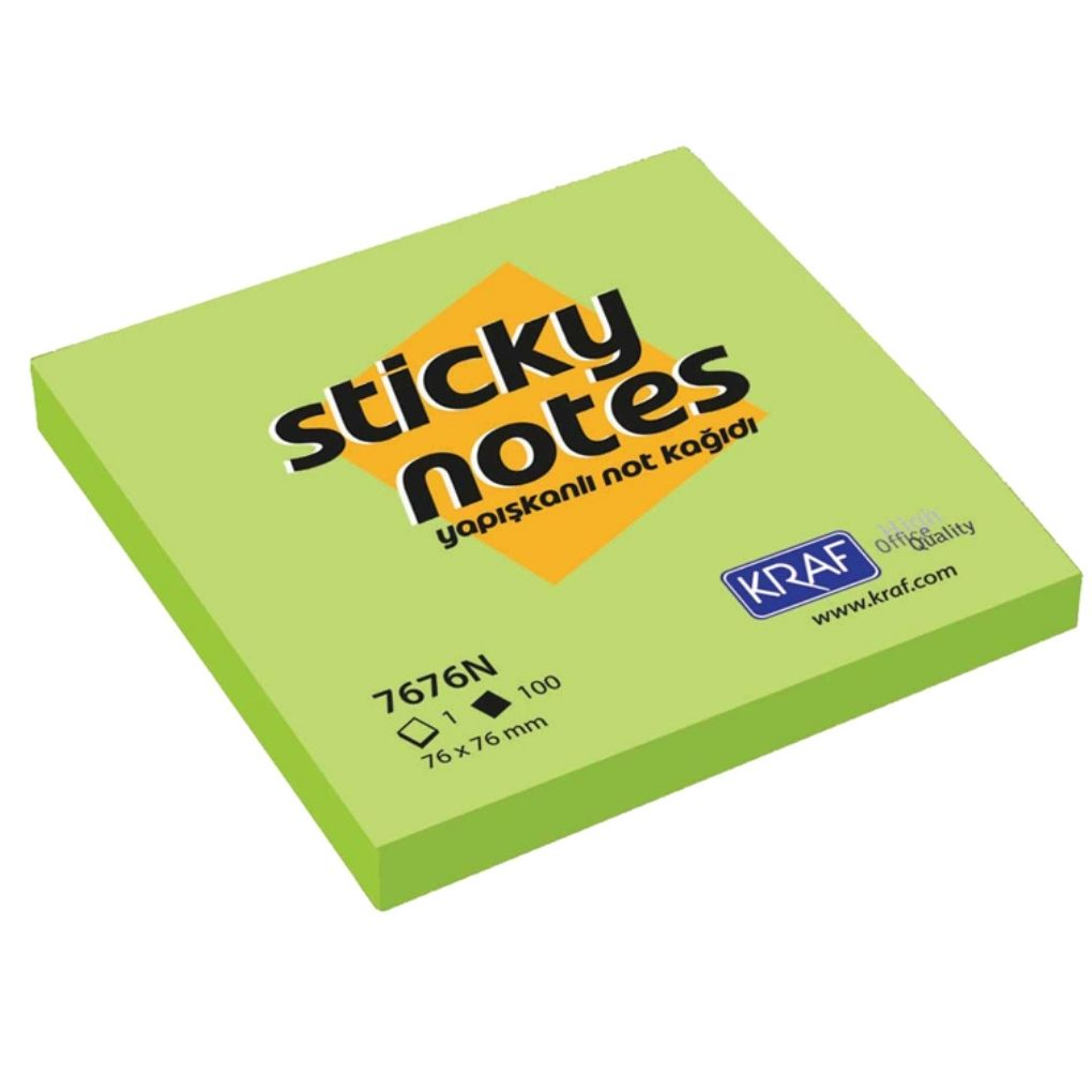 Kraf Yapışkanlı Not Kağıdı 76x76 Neon Yeşil 7676N-GN