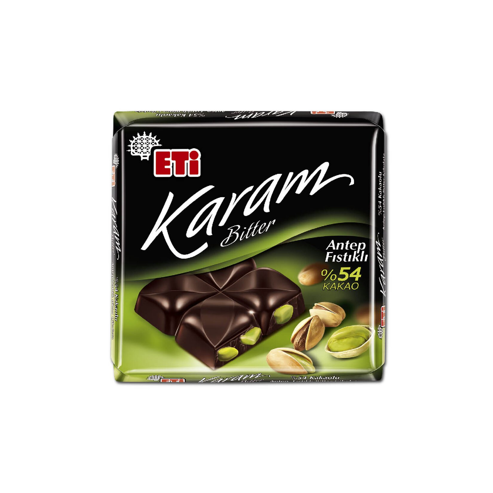 ETİ KARAM %54 KAKAOLU ANTEP FISTIKLI BİTTER ÇİKOLATA 60 G