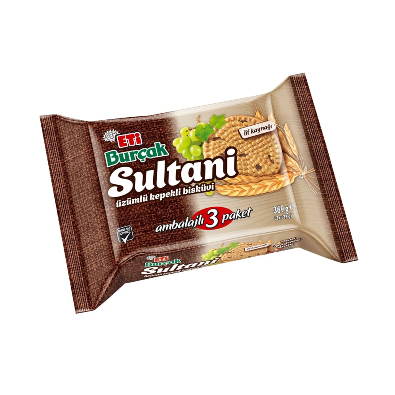 ETİ BURÇAK SULTANİ ÜZÜMLÜ KEPEKLİ BİSKÜVİ 3 X 123 G