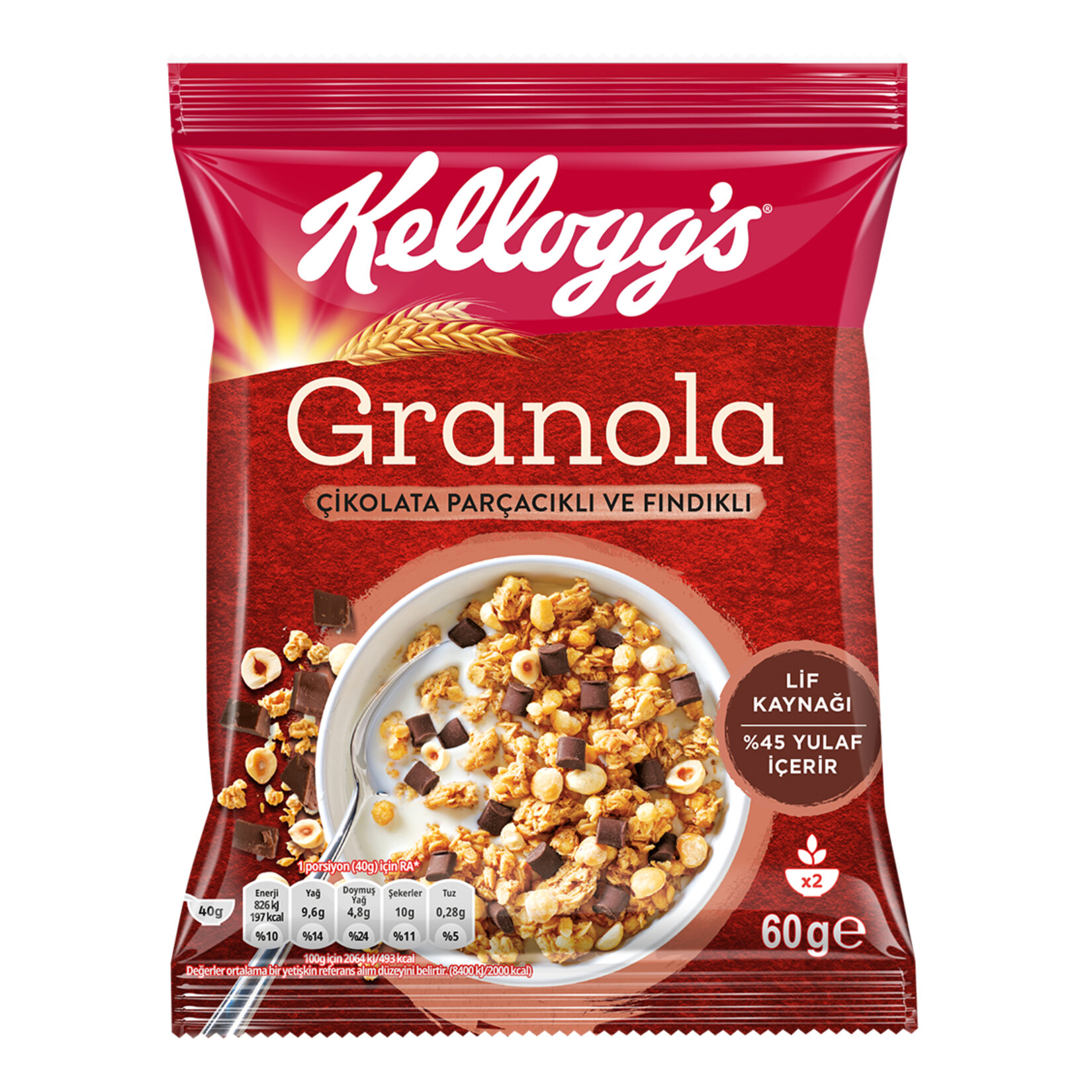KELLOGG S ÇİKOLATA PARÇALI VE FINDIKLI GRANOLA 60 G