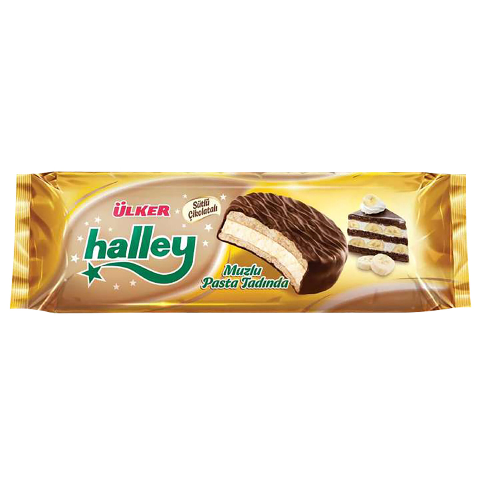 ÜLKER HALLEY MUZLU PASTA TADINDA SANDVİÇ BİSKÜVİ 210 G