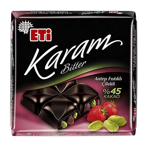 ETİ KARAM %45 KAKAOLU ANTEP FISTIKLI ÇİLEKLİ ÇİKOLATA 60 G