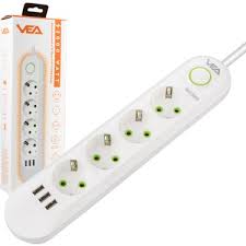 VEA Akım Korumalı Priz 4'lü 1,5mt Kablolu 3 USB'li