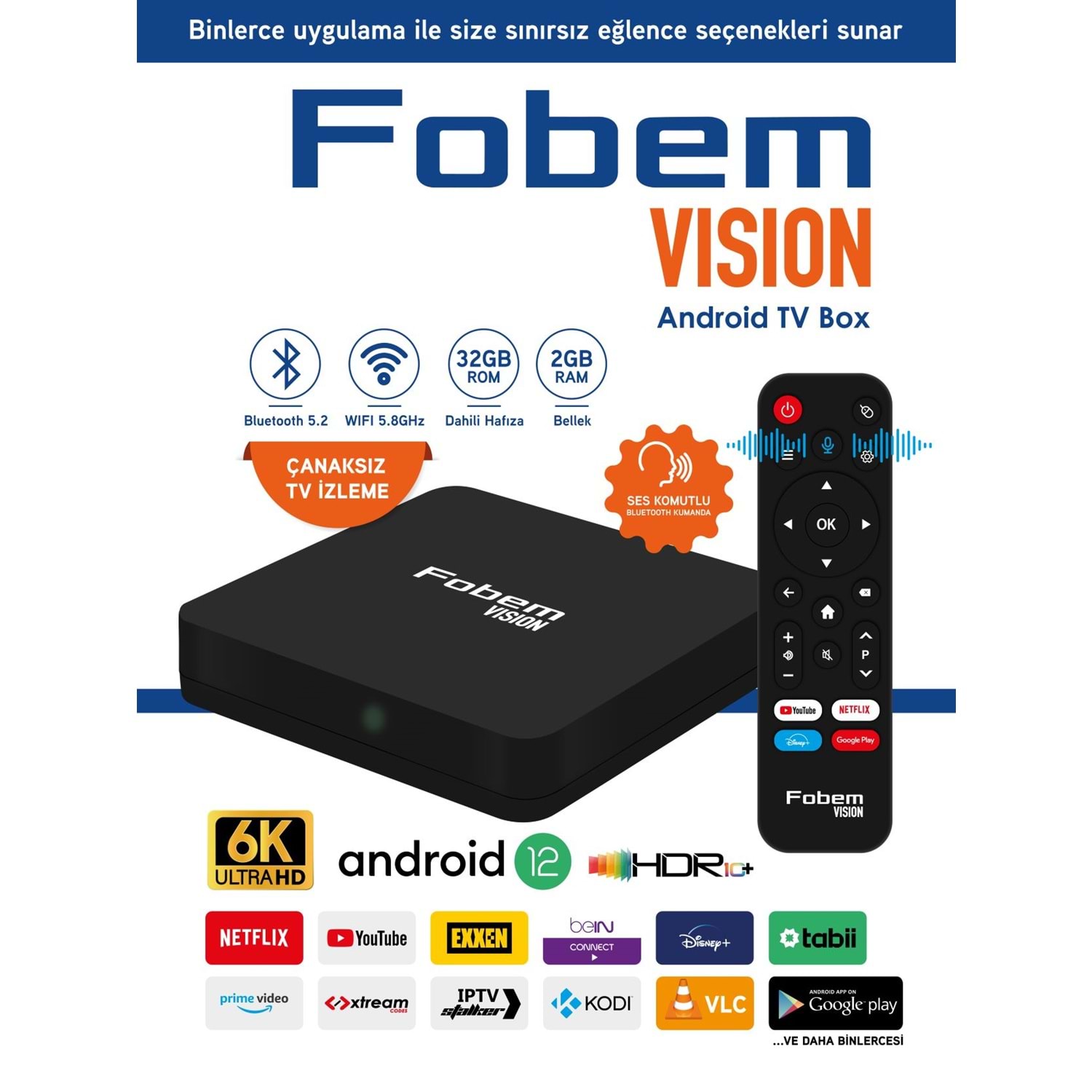 FOBEM Vısıon Android 12 Wifi 5.0Ghz 2GB Ram 32GB Rom Ses Komutlu Akılı Kumanda 114044