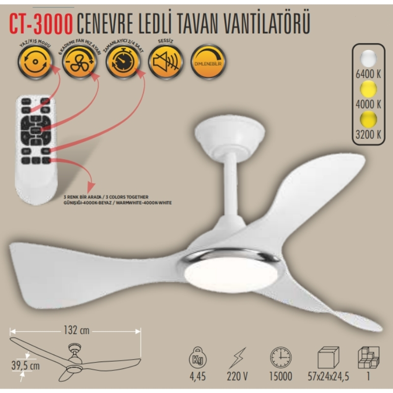 CATA Cenevre Ledli Tavan Vantilatörü CT-3000