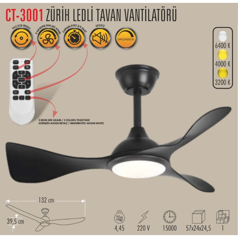 CATA Zürih Ledli Tavan Vantilatörü CT-3001