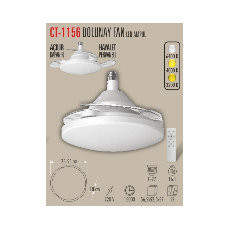 CATA Dolunay Fan Led Ampul (Hayalet Pervaneli) Beyaz CT-1156