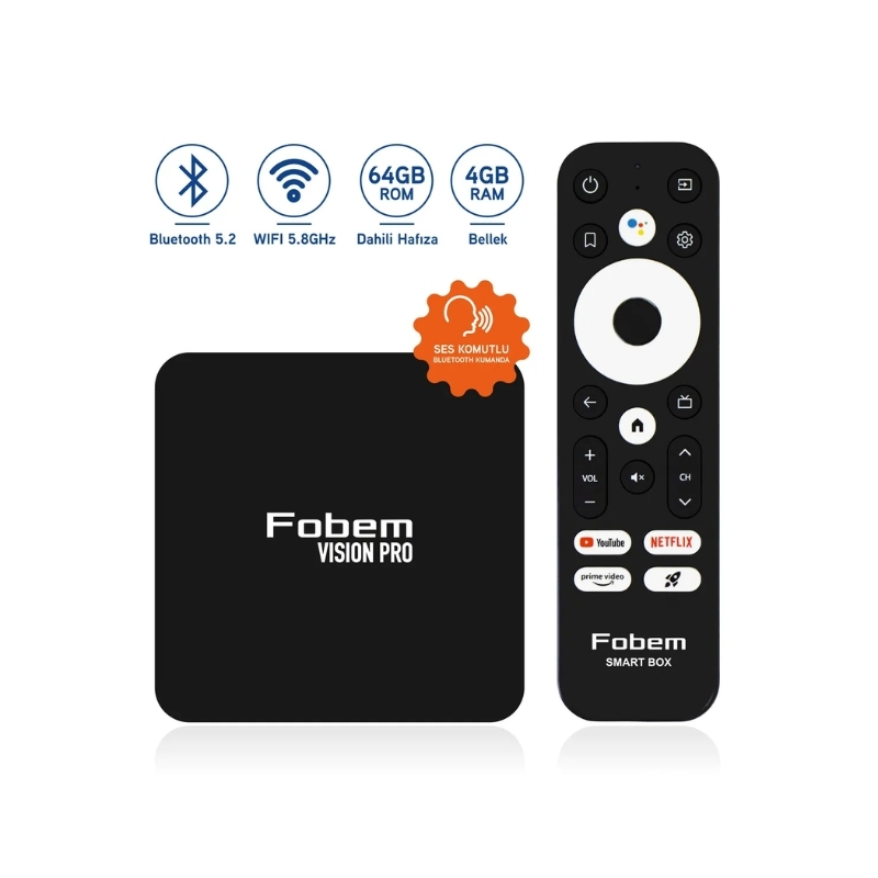 FOBEM Vısıon PRO Android 12 Wifi 5.0Ghz 4GB Ram 64GB Rom Ses Komutlu Akılı Kumanda 114045