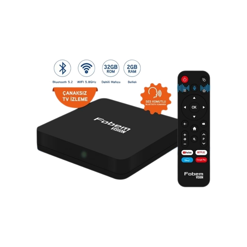 FOBEM Vısıon Android 12 Wifi 5.0Ghz 2GB Ram 32GB Rom Ses Komutlu Akılı Kumanda 114044