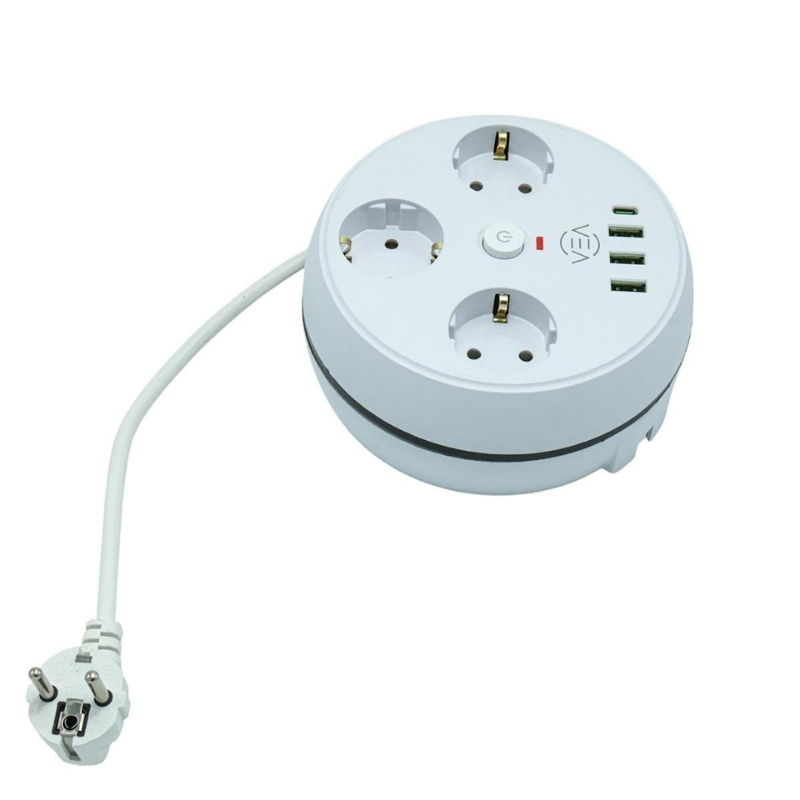 VEA Akım Korumalı Priz Yuvarlak 3'lü 1,5mt Kablolu 3 USB'li + Type C