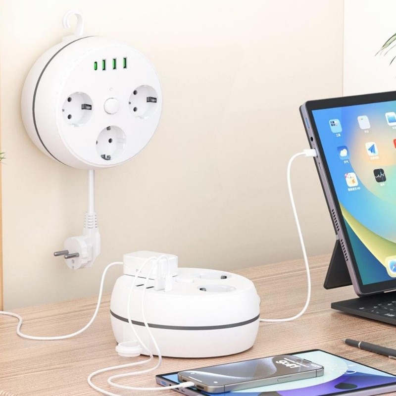 VEA Akım Korumalı Priz Yuvarlak 3'lü 1,5mt Kablolu 3 USB'li + Type C