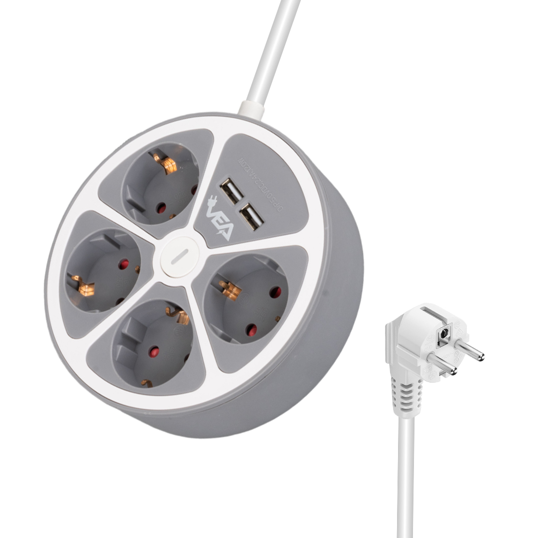 VEA Akım Korumalı Priz 4'lü 1,5mt Kablolu 2 Usb'li Anahtarlı