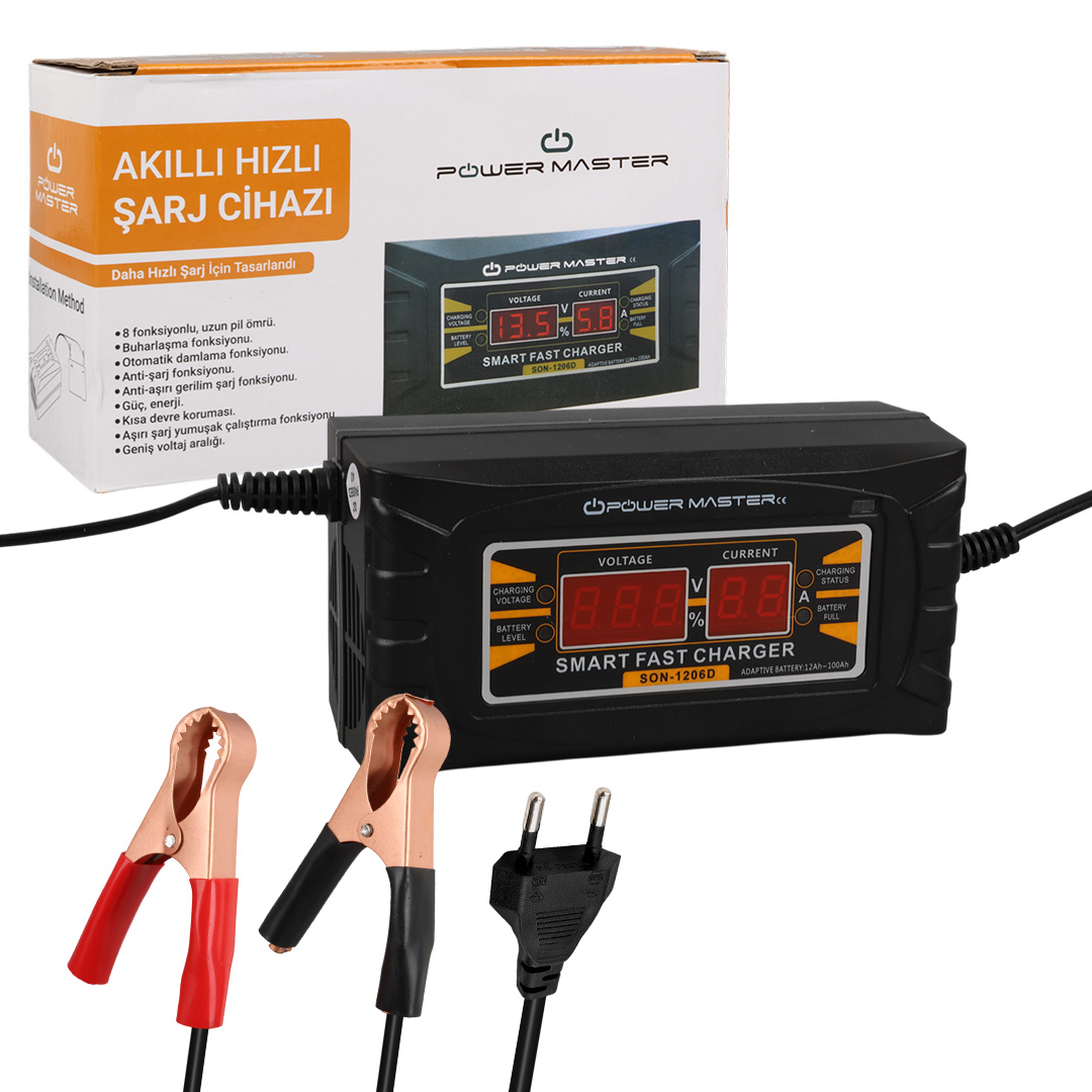 SON-1206D 12 Volt Max 6 Amper Akıllı Hızlı Akü Şarj Cihazı 150X75X60MM
