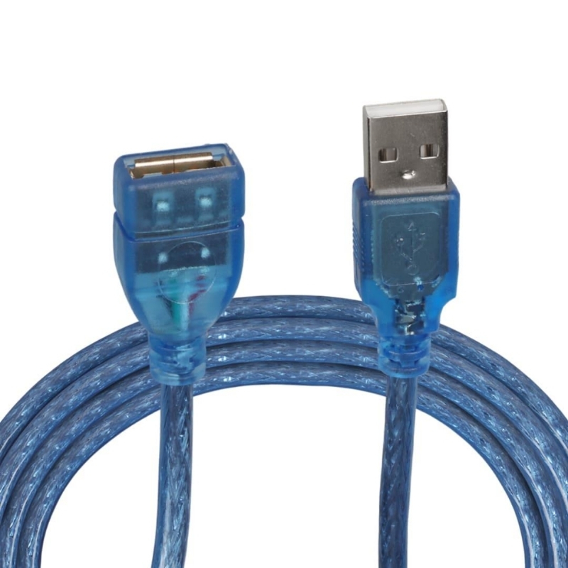 USB Uzatma Kablosu Şeffaf / Mavi 5mt