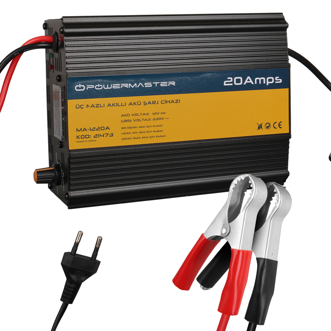 POWERMASTER MA-1220A 12 Volt - 20 Amper Akıllı Kuru - Asit - Jel Akü Şarj Cihazı
