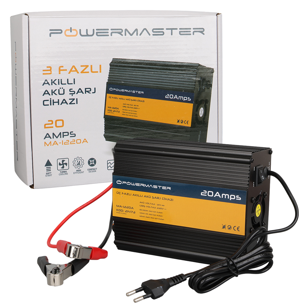 POWERMASTER MA-1220A 12 Volt - 20 Amper Akıllı Kuru - Asit - Jel Akü Şarj Cihazı