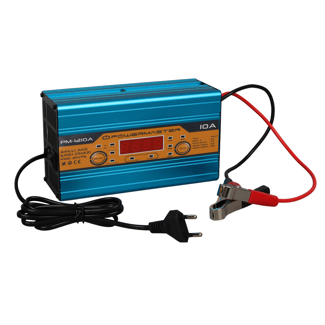 POWERMASTER PM-1210A 12 Volt Max 10 Amper Dijital Ekranlı Akıllı Kuru - Asit - Jel Akü Şarj Cihazı