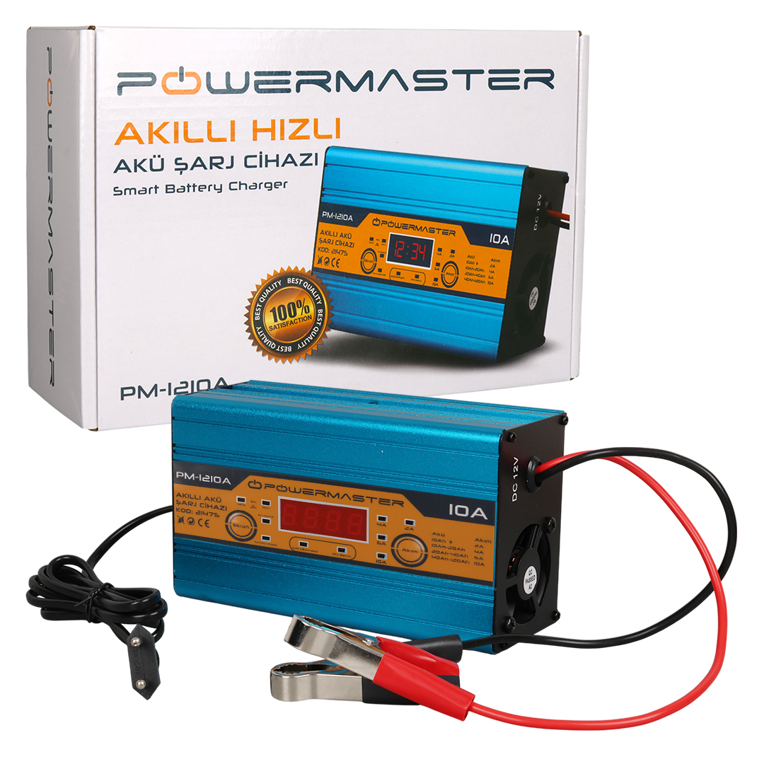 POWERMASTER PM-1210A 12 Volt Max 10 Amper Dijital Ekranlı Akıllı Kuru - Asit - Jel Akü Şarj Cihazı