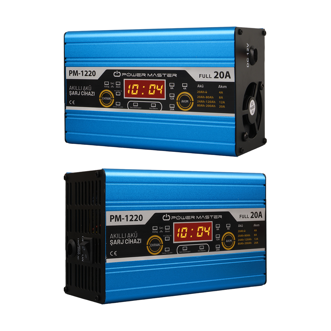 POWERMASTER PM-1220 12 Volt Max 20 Amper LCD Ekranlı Kuru - Asit - Jel Akü Şarj Cihazı